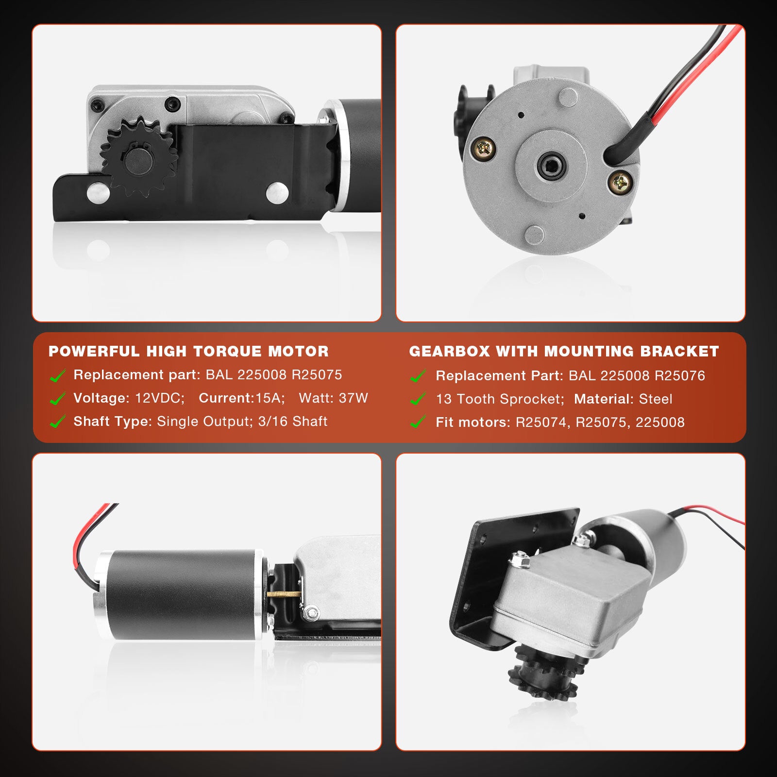 RV Slide Out Motor And Gearbox Assembly For BAL Accu Slide Cable System