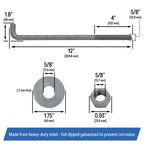 5 8 Inch 12 Inch Galvanized Threaded Anchor Bolts for Wood Concrete 10 Pack