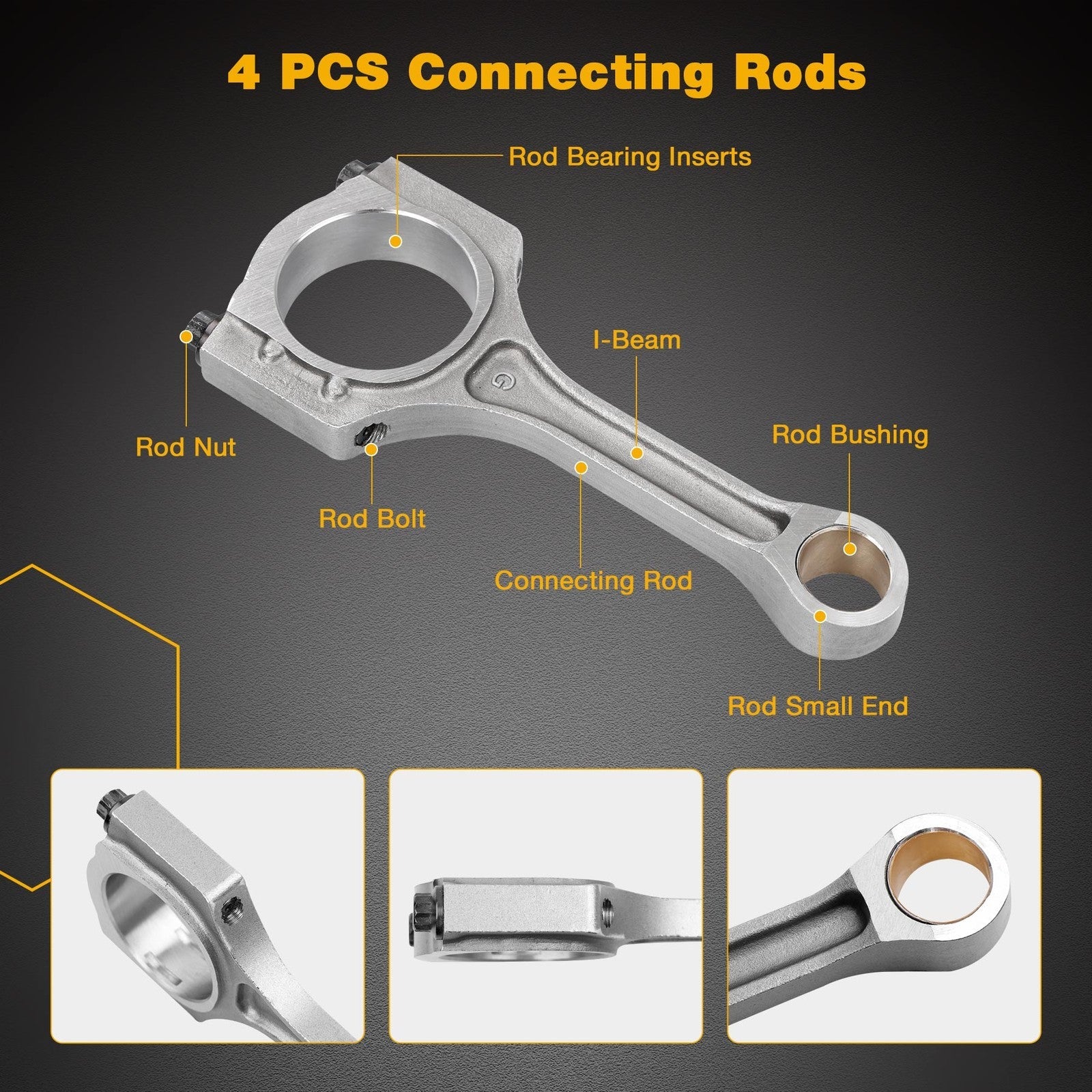 2.4 Engine Piston Kit w/ Connecting Rod Set for Hyundai Sonata Kia Optim Sorento