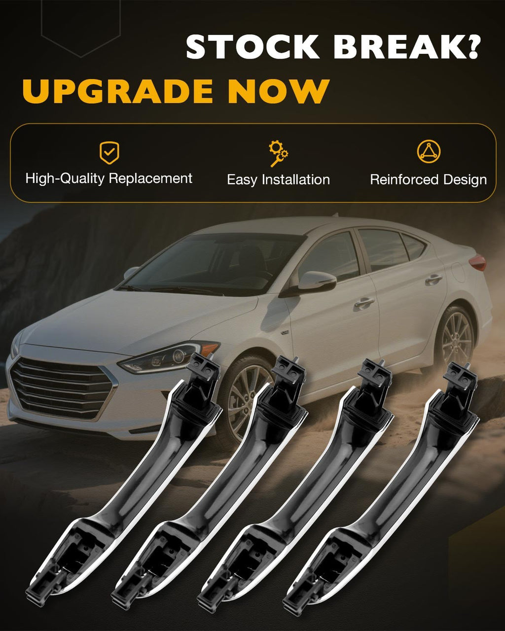 82651F2010 Chrome Outside Exterior Door Handle Set for 2017-2020 Hyundai Elantra