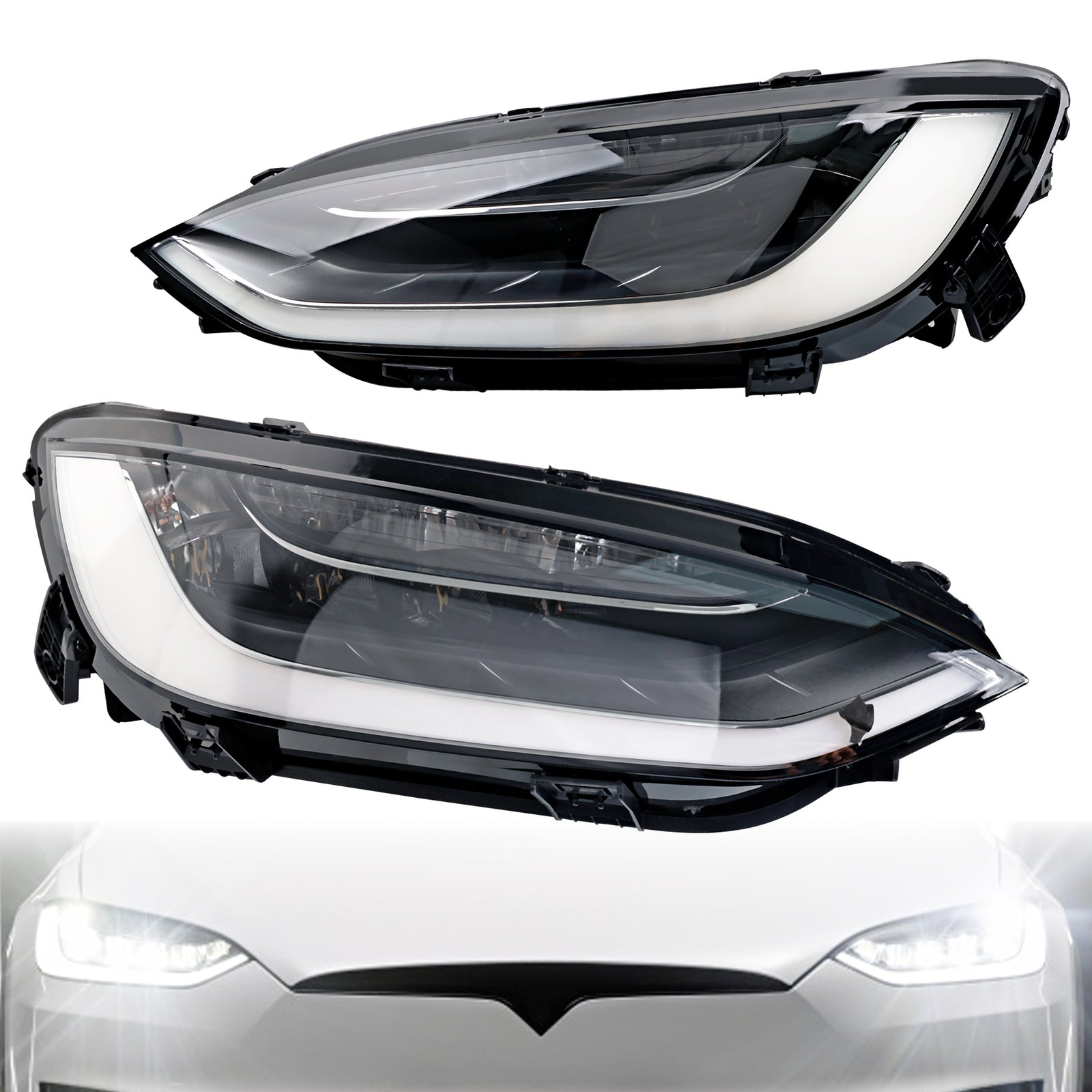 LED Headlight Assy Driver Passenger Side for 2022 2024 Tesla Model X Plaid 2x