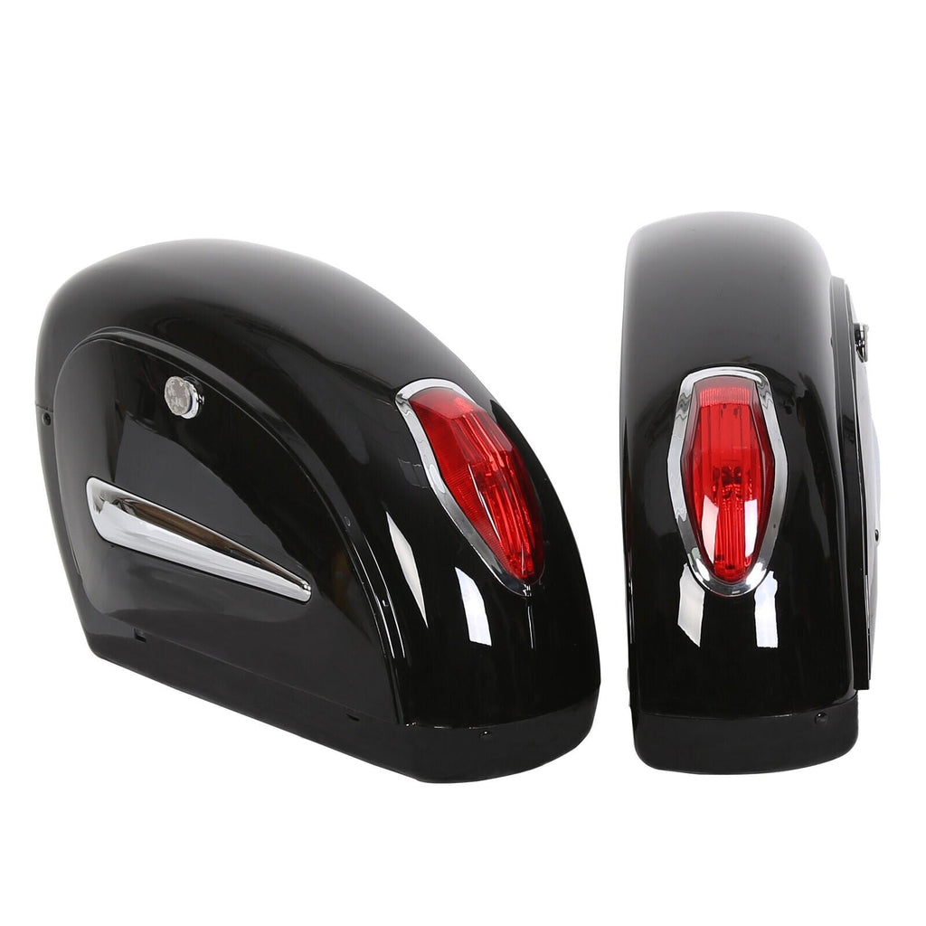 Universal Motorcycle Hard Saddlebag Luggage Bags with Light for Honda Harley Yamaha
