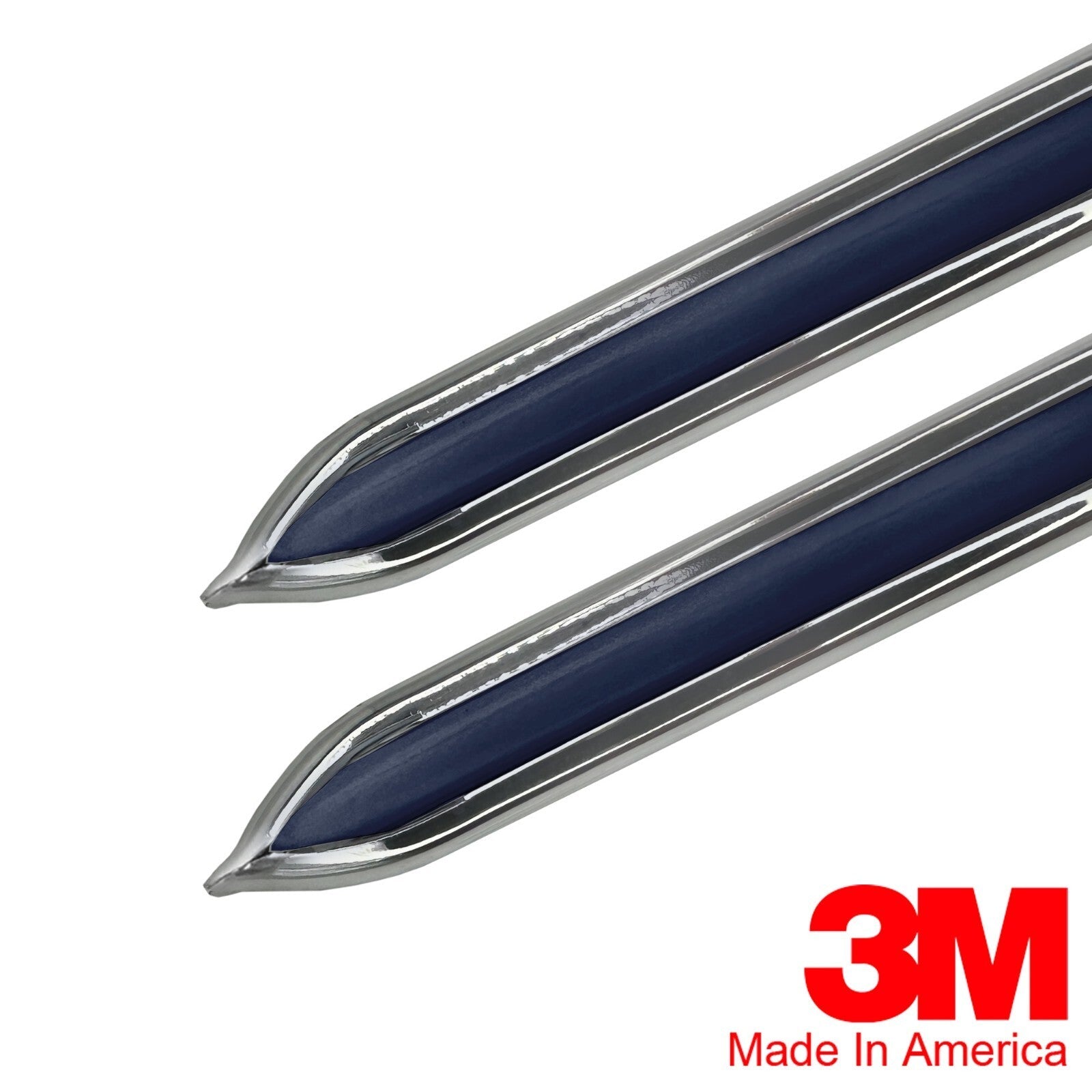 Vintage Style 5/8 Inch Dark Blue Chrome Side Body Trim Molding Formed Pointed End
