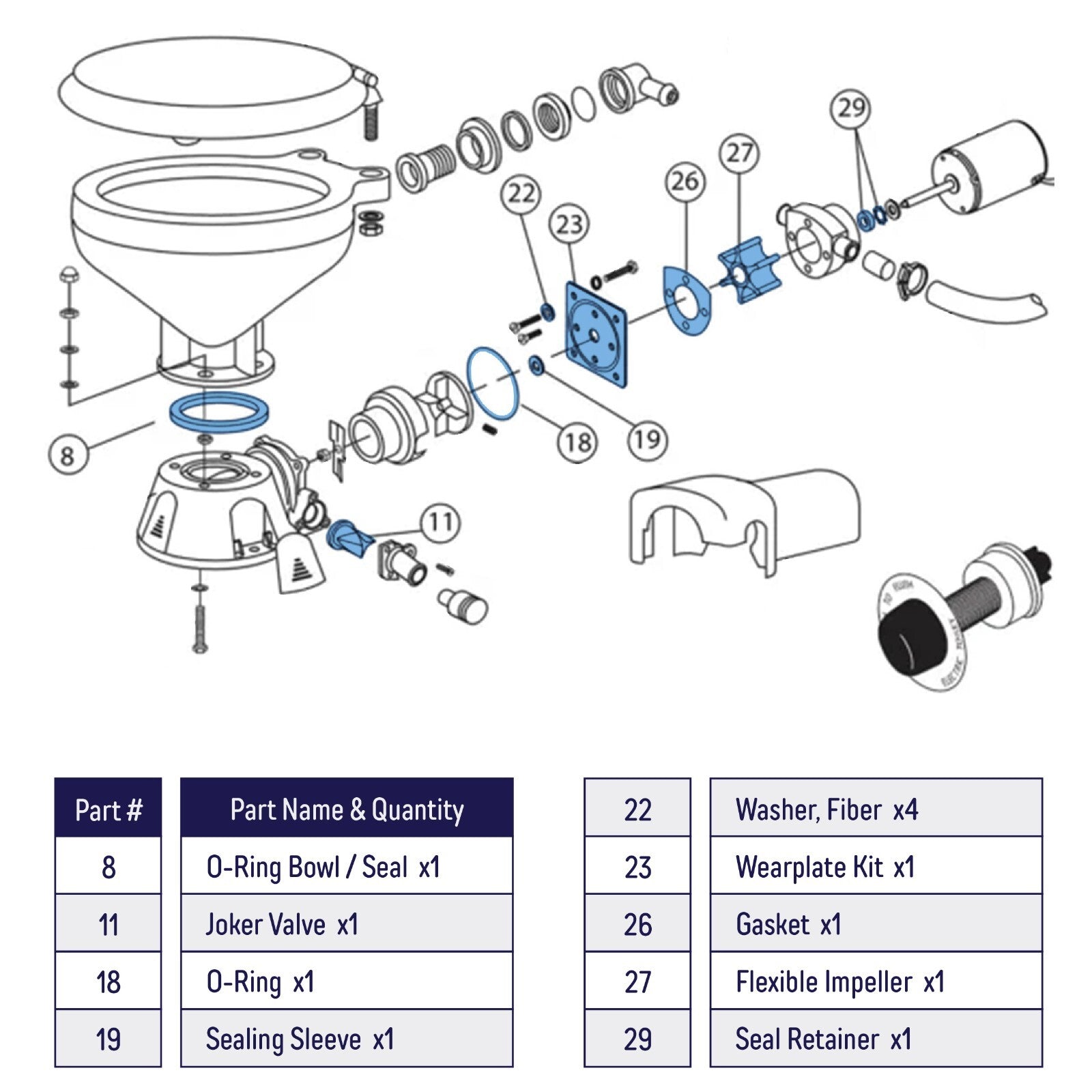 Marine Toilet Service Kit Fit for Jabsco 37010 Series 37040 0000