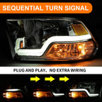 09 18 Dodge Ram 1500 2500 3500 Sequential Turn Signal Headlights with LED DRL