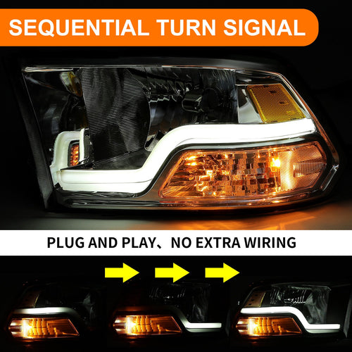 09 18 Dodge Ram 1500 2500 3500 Sequential Turn Signal Headlights with LED DRL