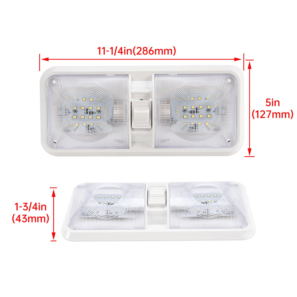 2PCS 12V LED White Ceiling Fixture Double Dome Light for Camper Trailer RV