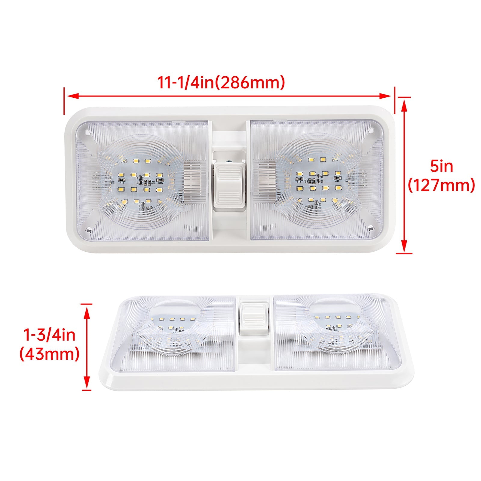 2PCS 12V LED White Ceiling Fixture Double Dome Light for Camper Trailer RV