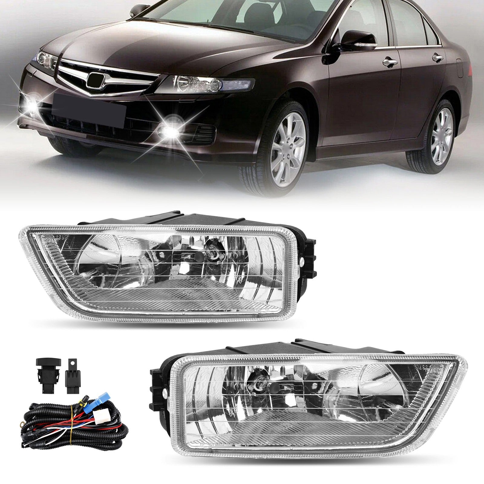 Fog Light Lamps Assembly for Honda Accord 2003-2007 Sedan w/ Bulbs & Harness