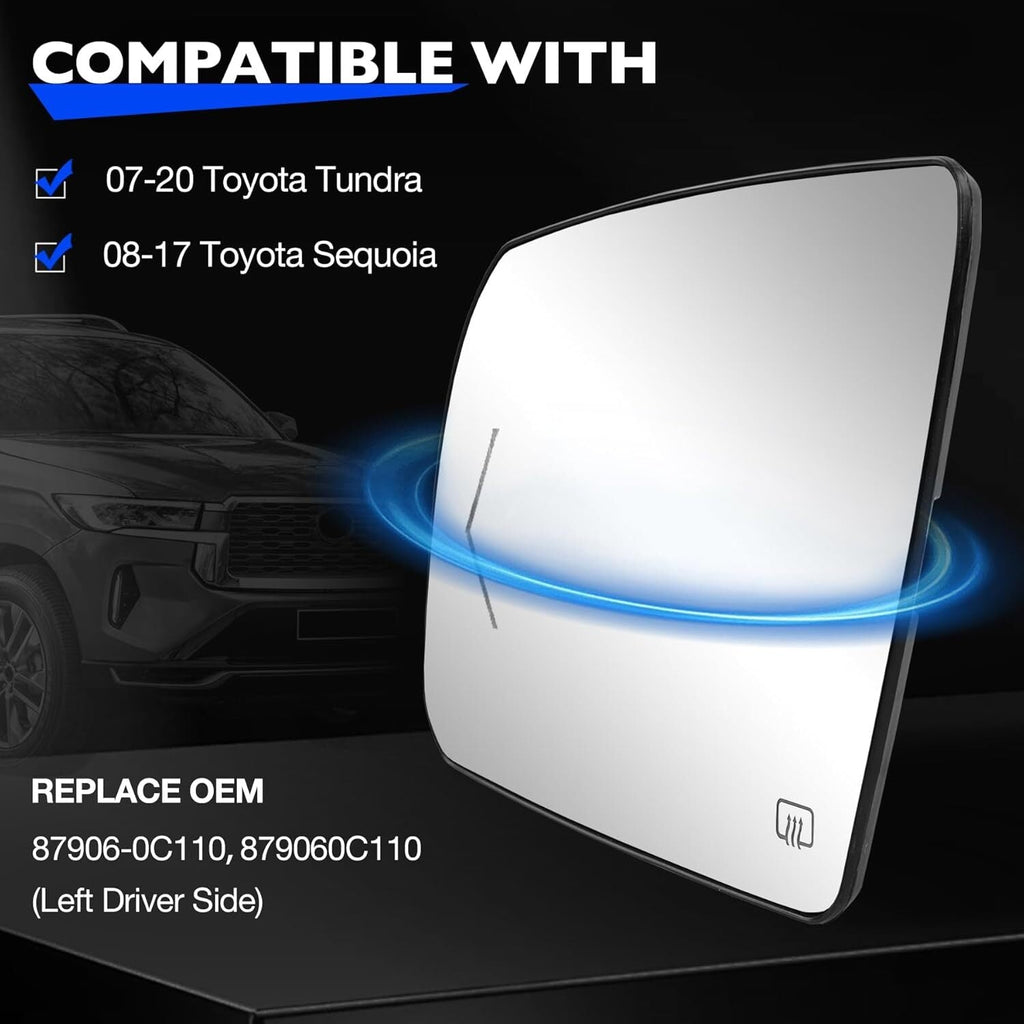Heated Signal Left Driver Side Mirror Glass for Toyota Tundra Sequoia 2007 2020
