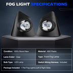 Bumper Fog Lights w/ Switch Wiring Lamp for 2014 2015 2016 Toyota Corolla S Pair