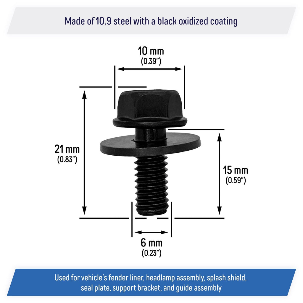 9GG600616T M6 1.0 x 15mm Fender Liner Headlamp Assembly Screws Bolt for Mazda