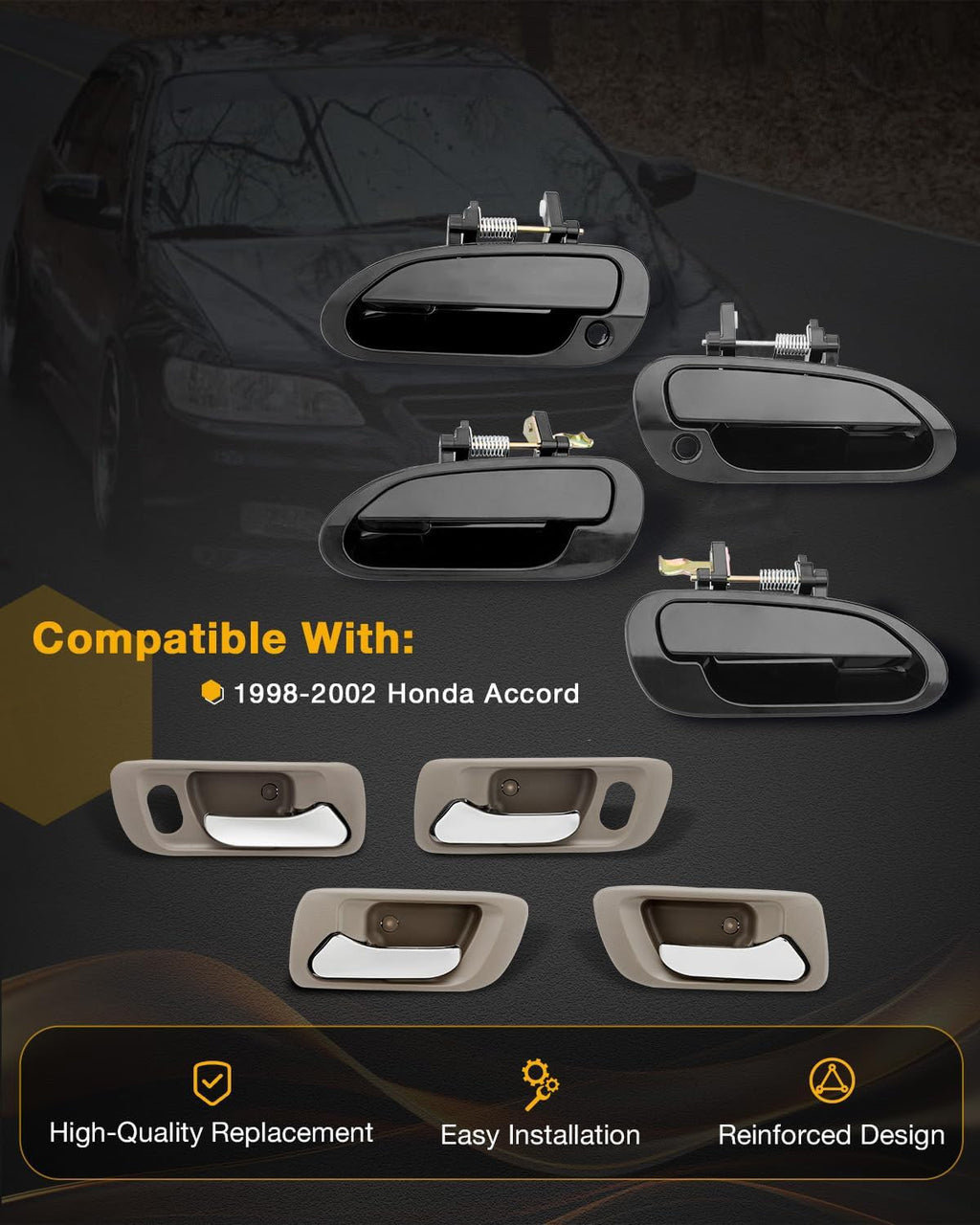 72165S84A01ZC Outside Exterior Interior Door Handle Set for 1998-02 Honda Accord