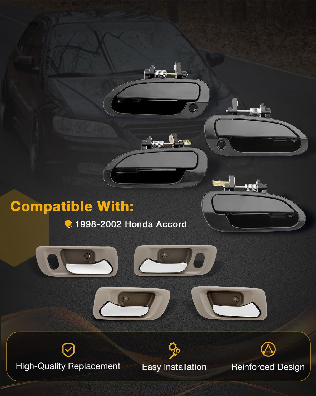 72165S84A01ZC Outside Exterior Interior Door Handle Set for 1998-02 Honda Accord