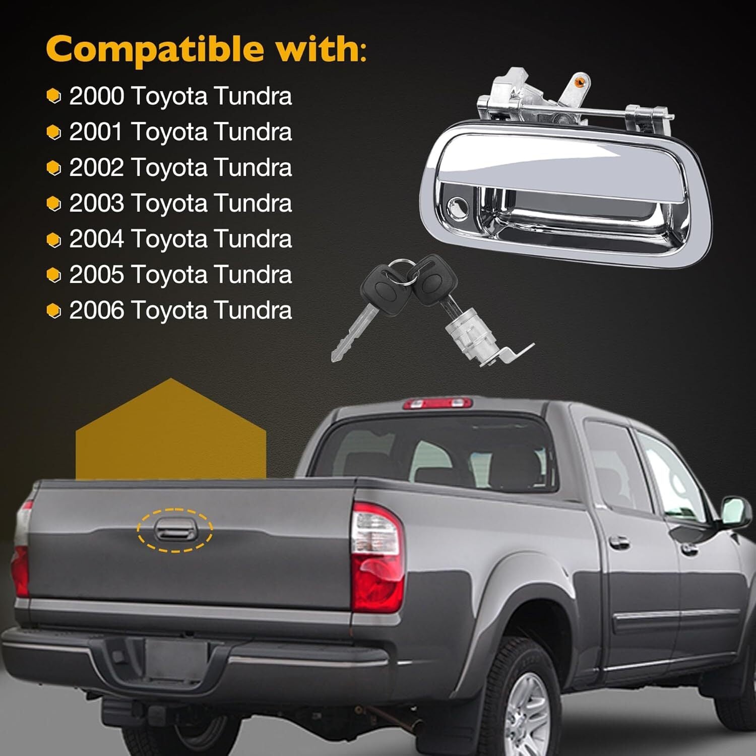 80867 Tailgate Handle with Lock Cylinder Key for Toyota Tundra 00 06 69090 0C010