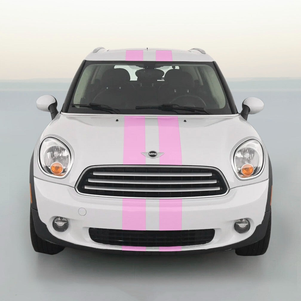 Dual 4 Inch Vinyl Rally Stripes Racing Stripe Bonus Kit for Pink Mini Cooper S