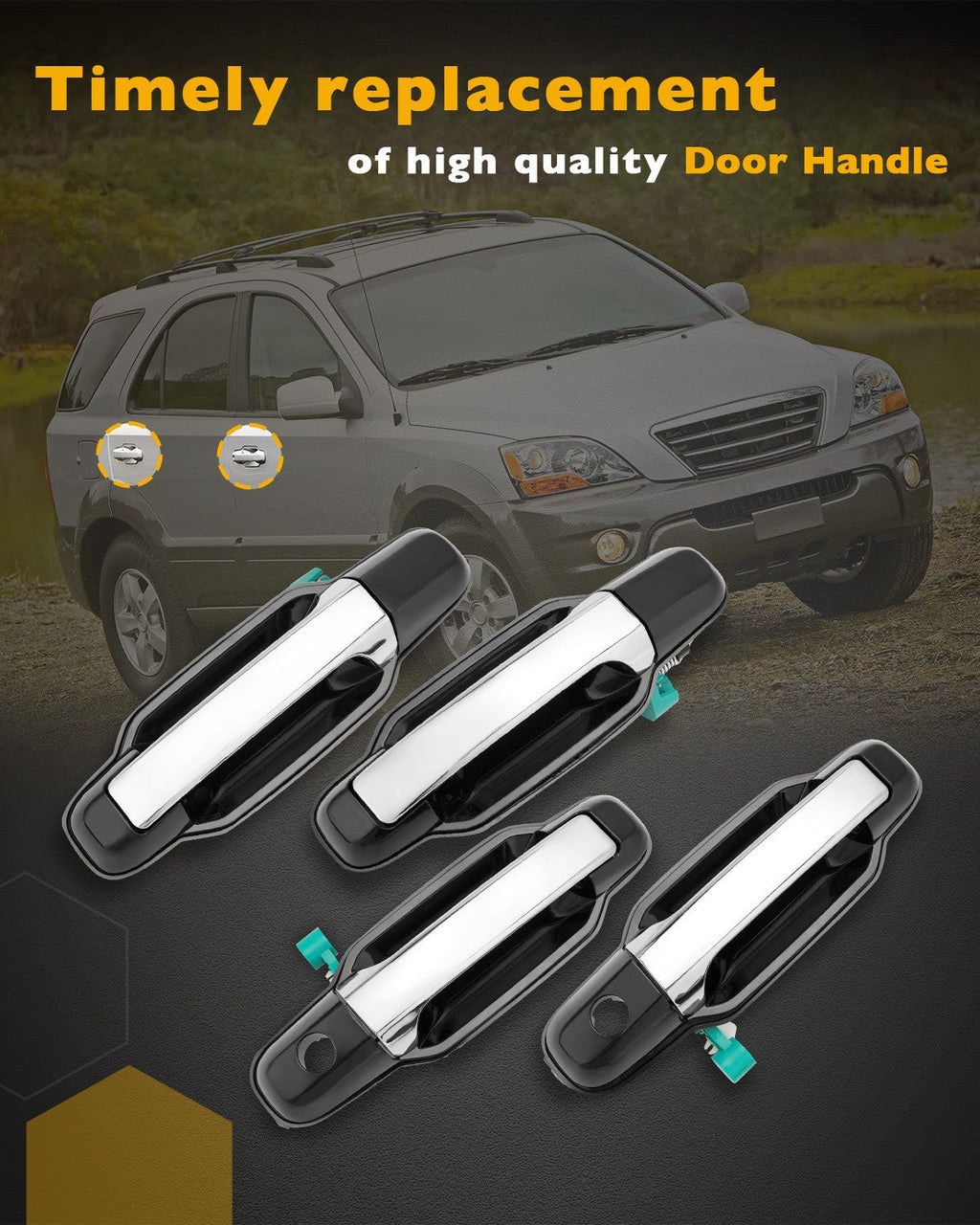 Exterior Door Handle with Keyhole Kit Front Rear Side for Kia Sorento 03 09 4Pcs