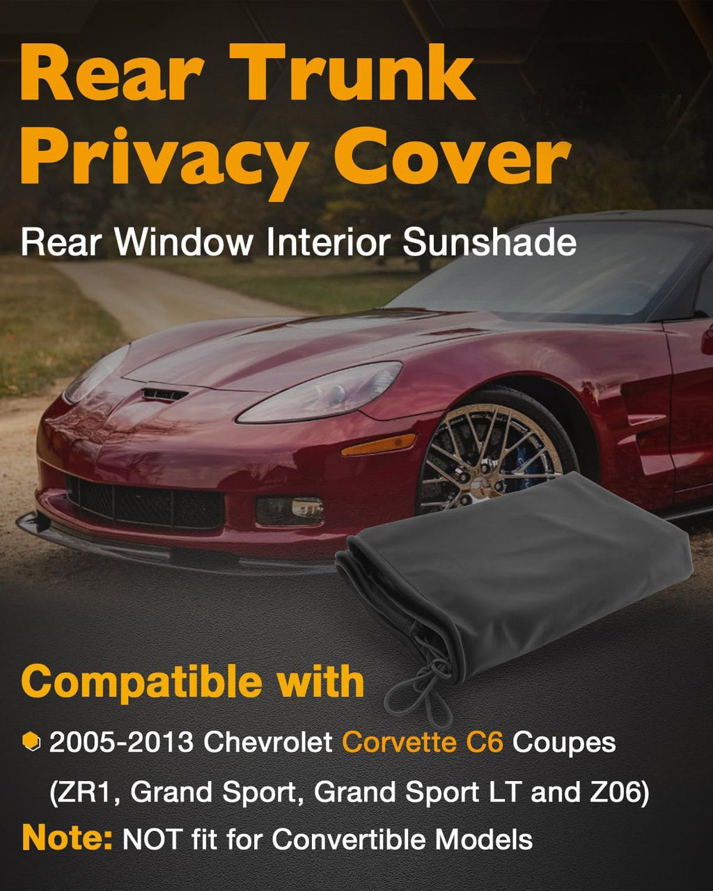 Folding Flannel Rear Cargo Window Sun Shade for Chevrolet Corvette C6 2005 2013