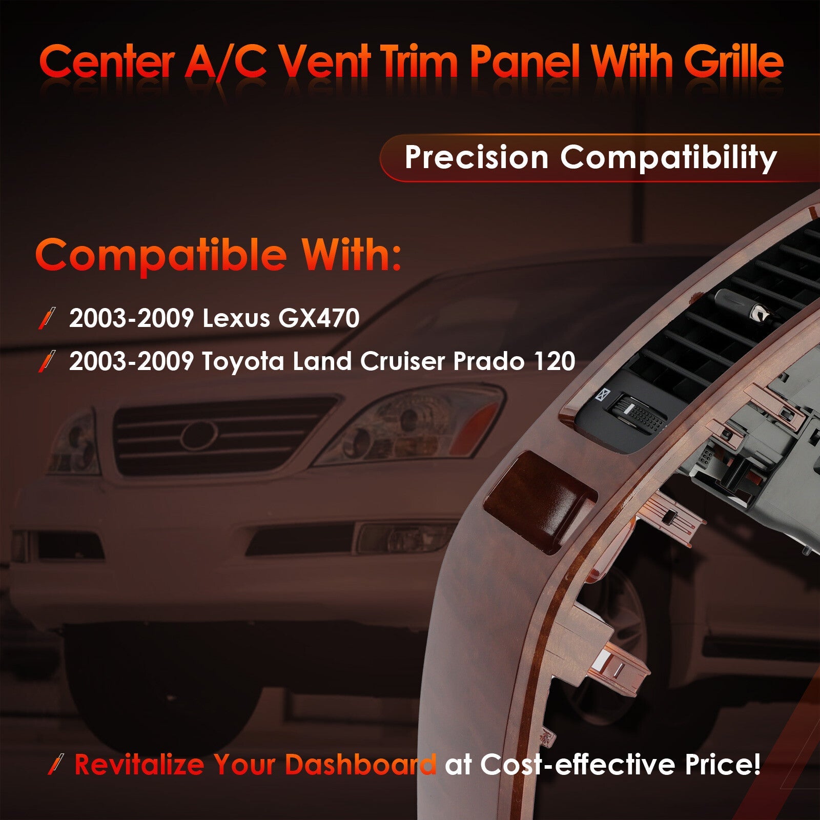 Instrument Air Vent Finish Panel Garnish for Lexus GX470 Toyota Prado 2003-2009