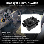 Headlight Cargo Lamp Dimmer Switch without Foglamp for Ram 1500 2500 3500