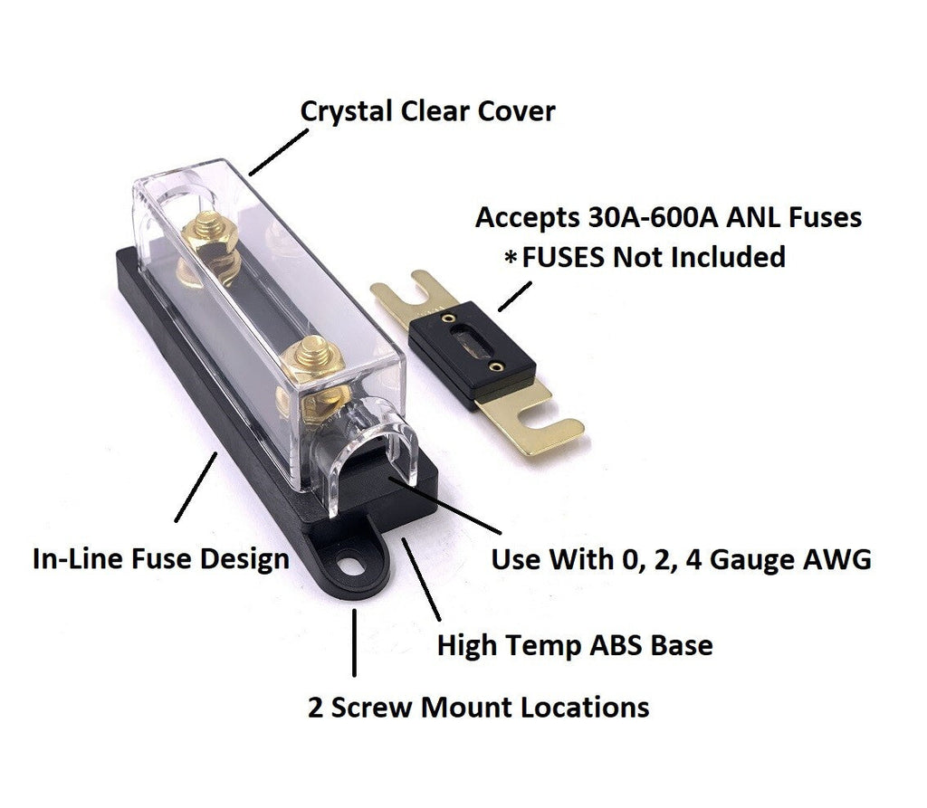 ANL Fuse Holder 30 to 600A Inline Bolt Down 0 2 4 Gauge AWG Fuses
