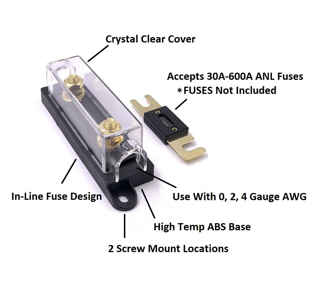 ANL Fuse Holder 30 to 600A Inline Bolt Down 0 2 4 Gauge AWG Fuses
