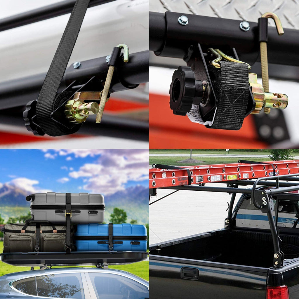 Ladder Rack Ratchet Straps w J Hook 1.5x7.5 Black Retractable 4x