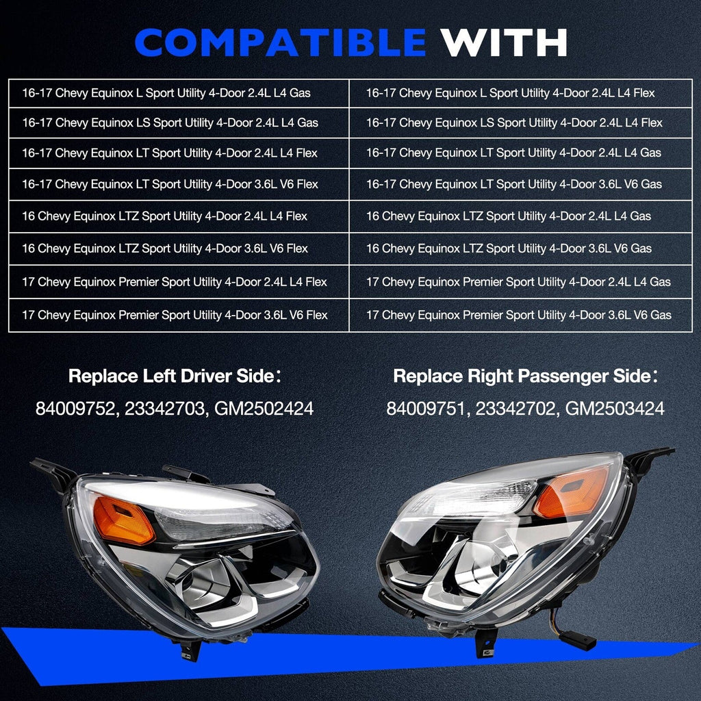 Halogen Chrome Headlight Lamp Assy for Chevy Equinox 2016 2017 Front Left Right