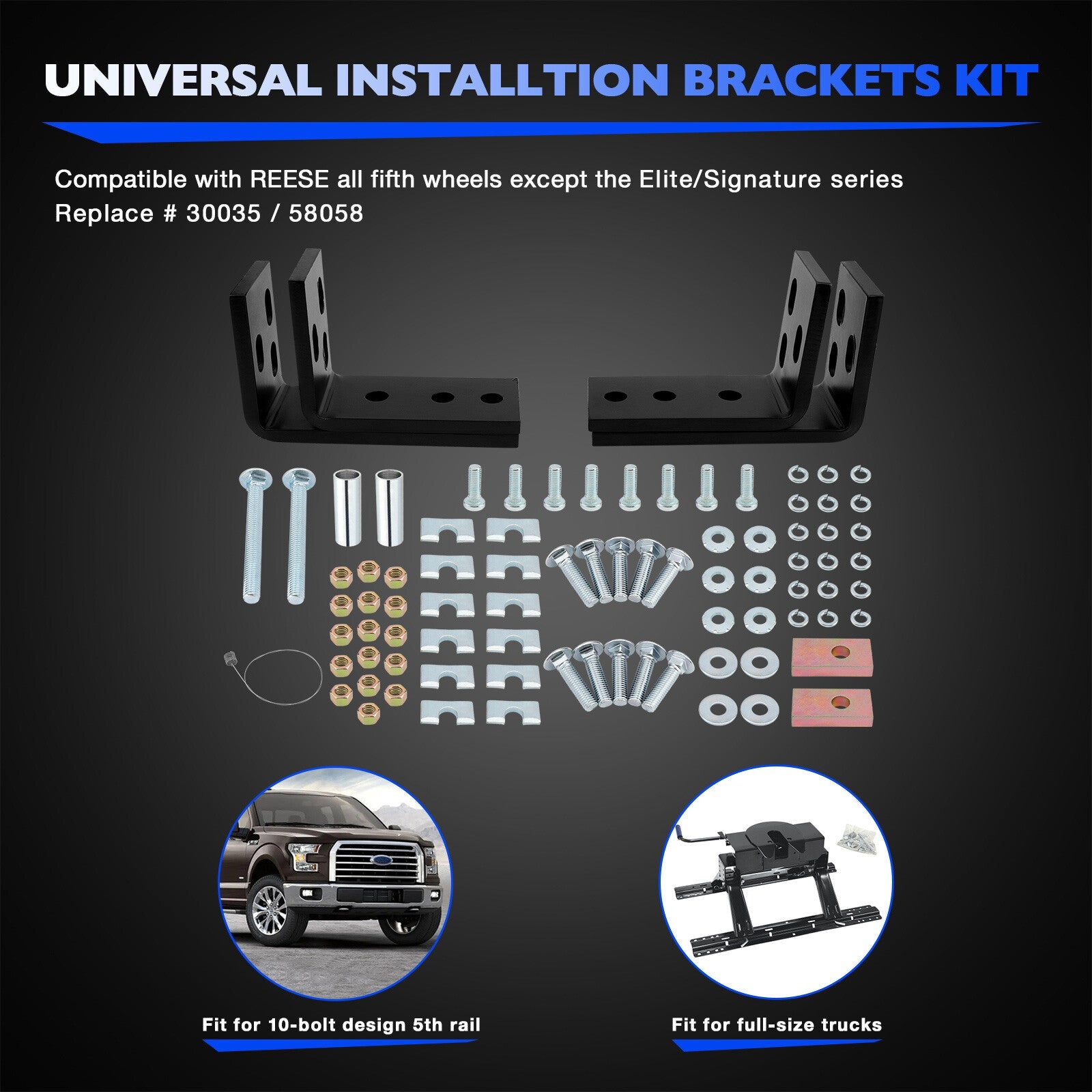 30035 58058 Fifth Wheel Mounting Rail Kit Trailer Hitch Mount Steel for Reese
