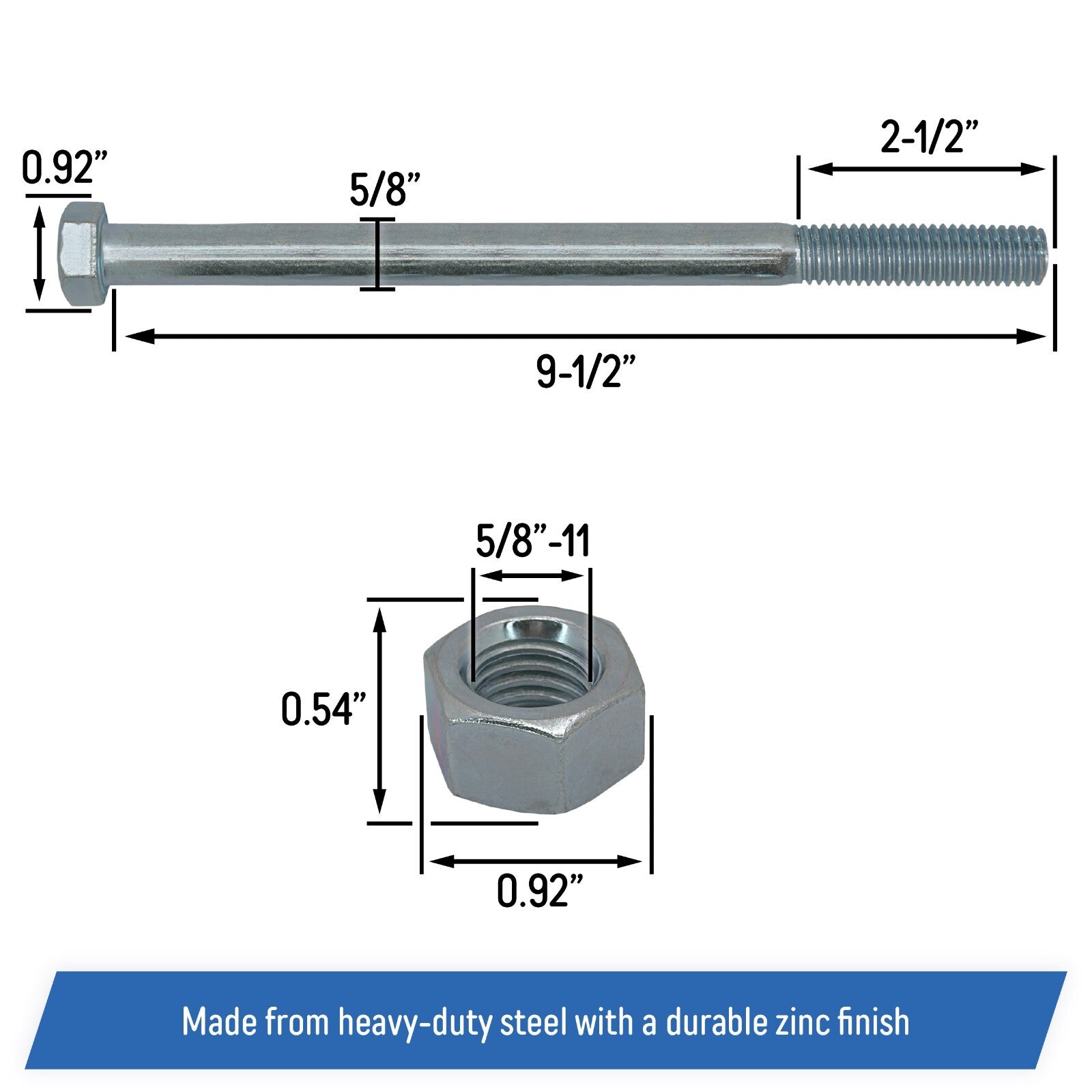 Spindle Blade Bolt Hex Nut 5-8 11x9 1 2 for SCAG Mower 04001 41 04020 09