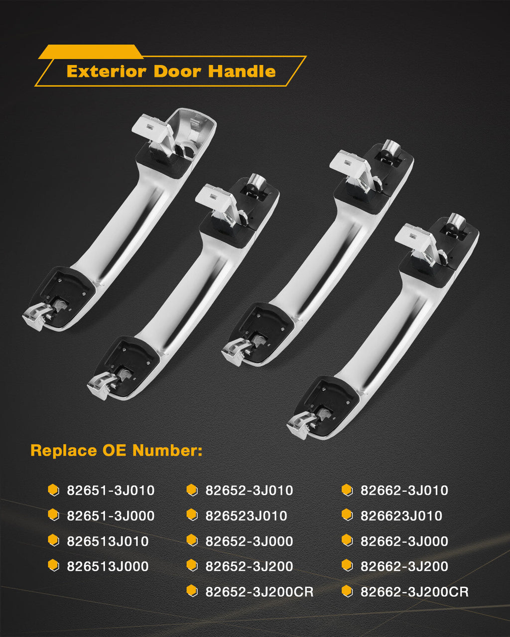 Chrome Exterior Door Handle LH RH Set for Hyundai Veracruz 2007 to 2012 4 Piece