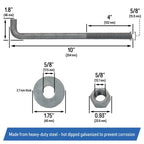 5 8 x 10 Inch Galvanized Threaded Anchor Bolts for Wood Concrete 10 Pack