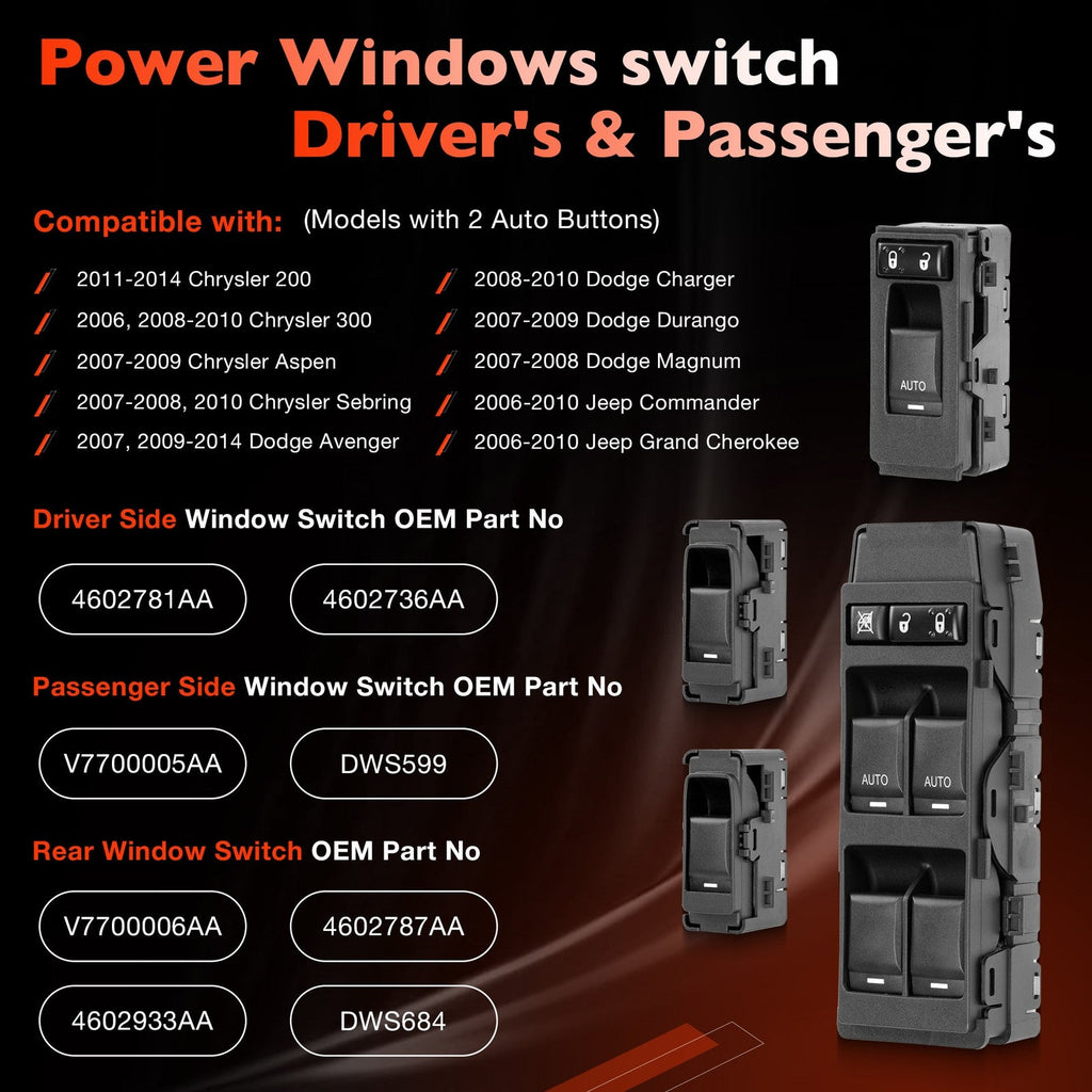 Power Window Door Control Switch for Jeep Chrysler Dodge 200 300 Charger 06to14