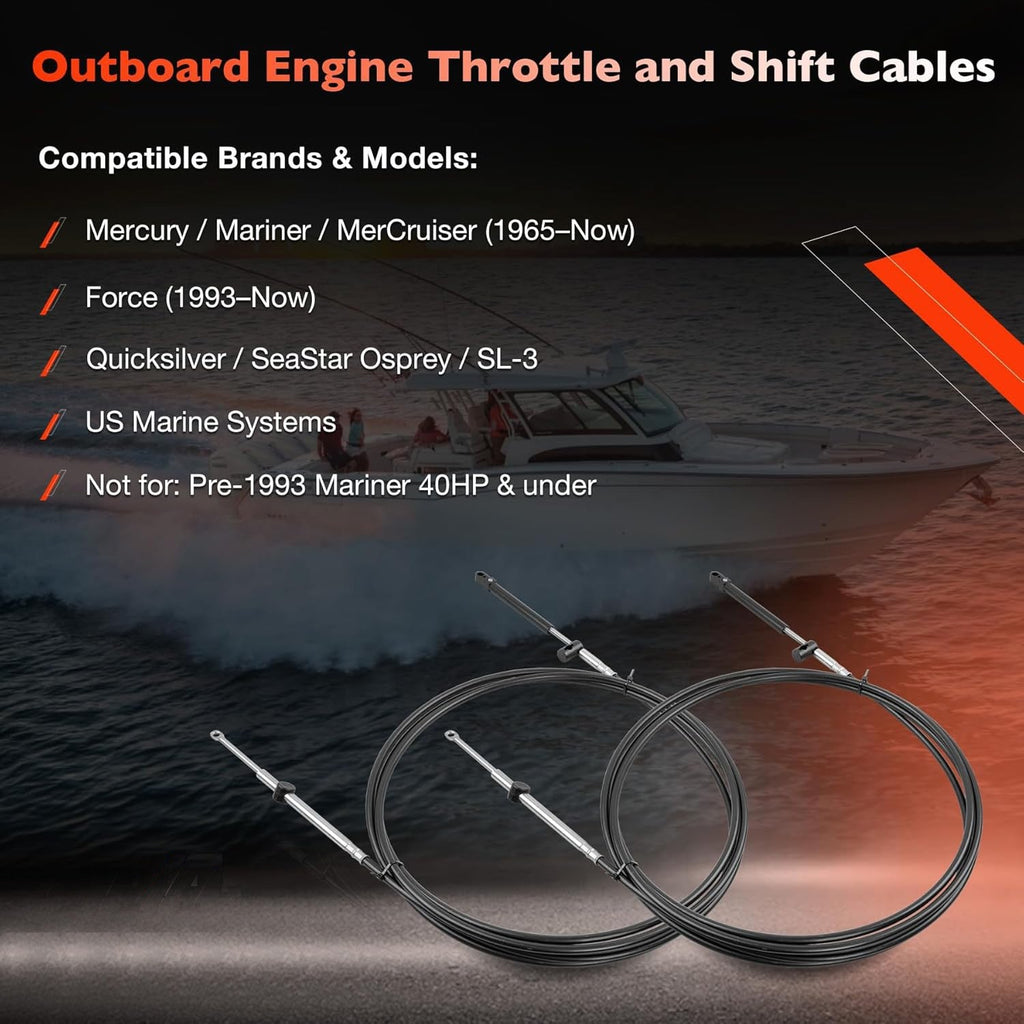 Outboard Throttle Shift Control Cables 14FT GEN 1 for Mercury MerCruiser 2 Pack