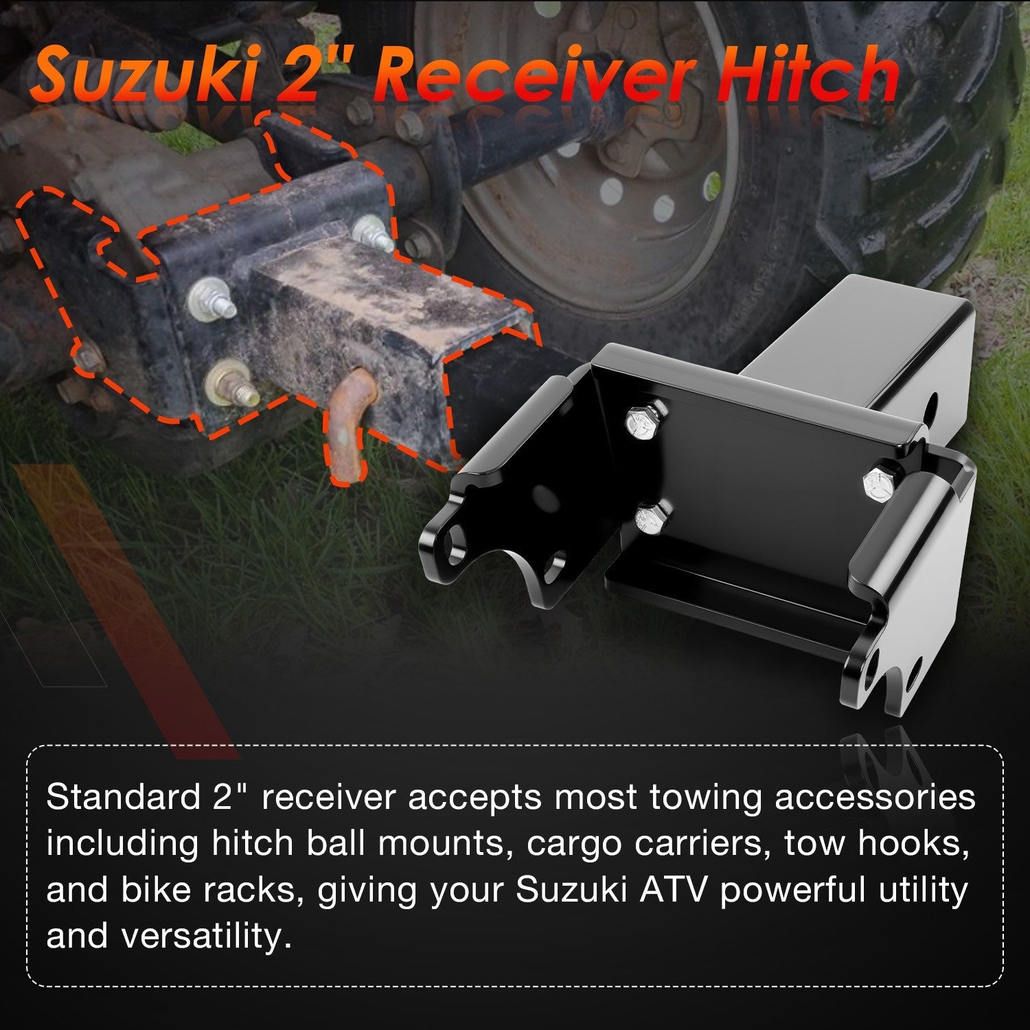 85180 2 Reciever Hitch for Suzuki Eiger 400 Vinson 500 King Quad 400 2002 2021