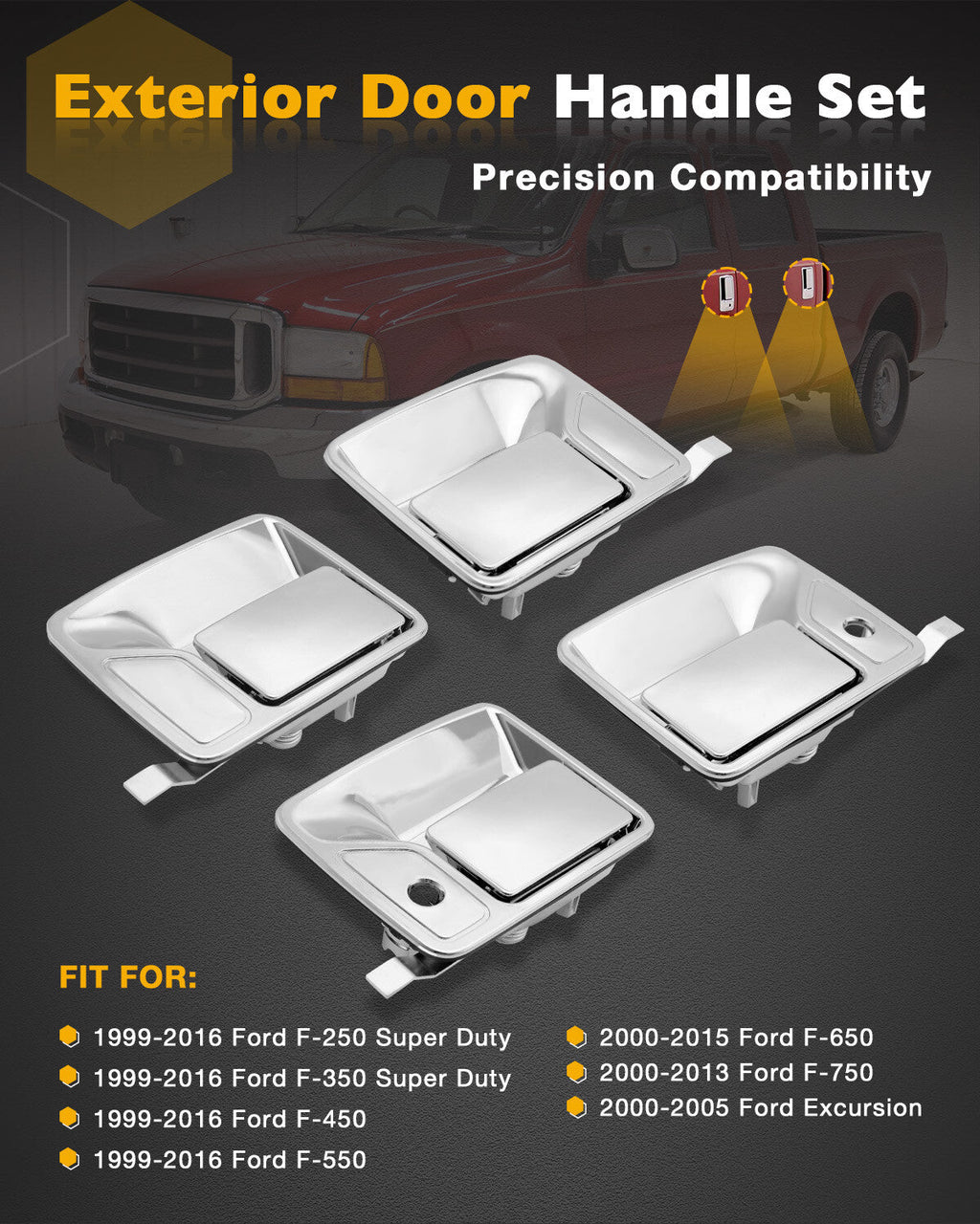 79306 Chrome Exterior Door Handle Set for 99 16 Ford F250 F350 Super Duty 4 Pack