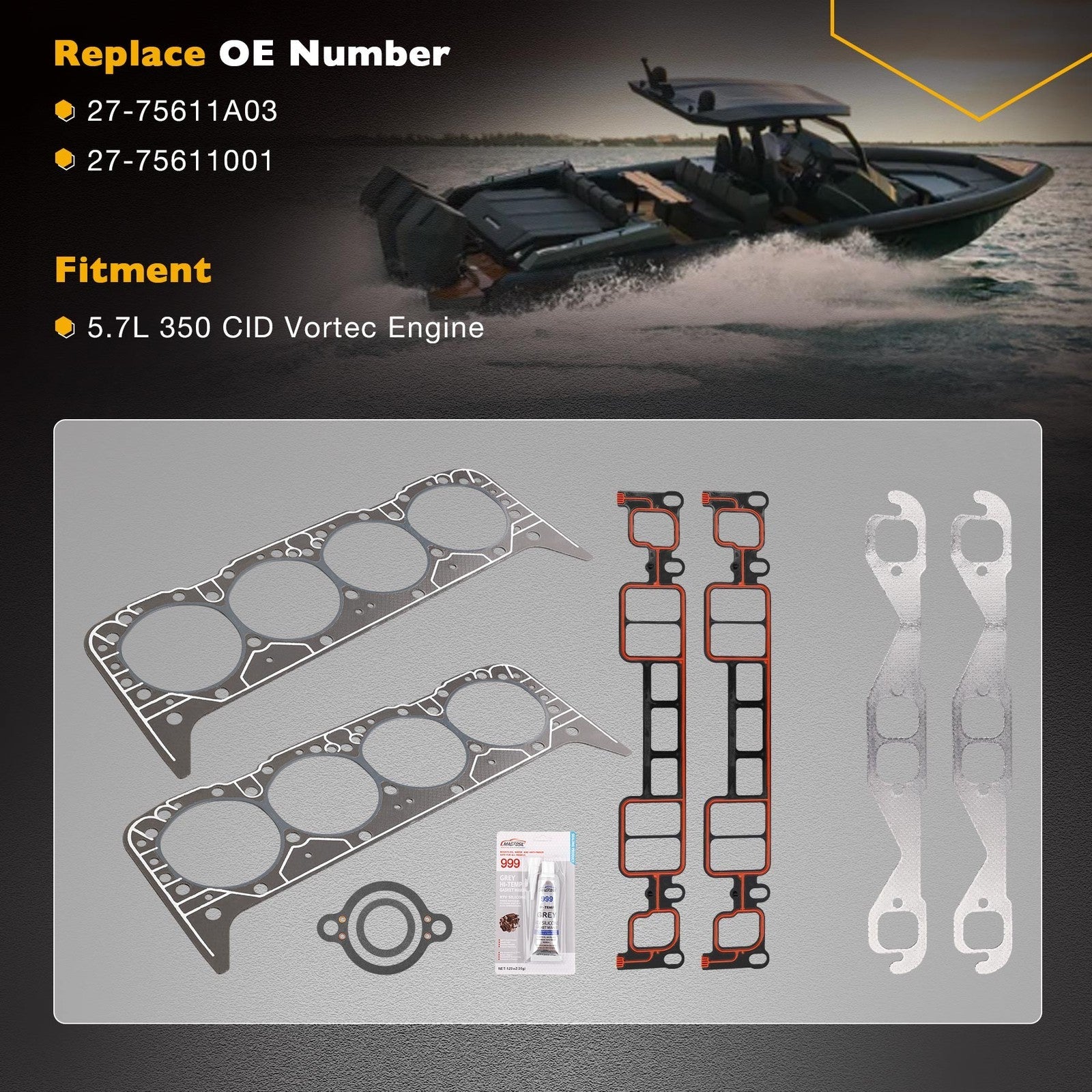 Cylinder Head Gasket Set for 350 CID Mercruiser Volvo Penta Crusader GM Marine