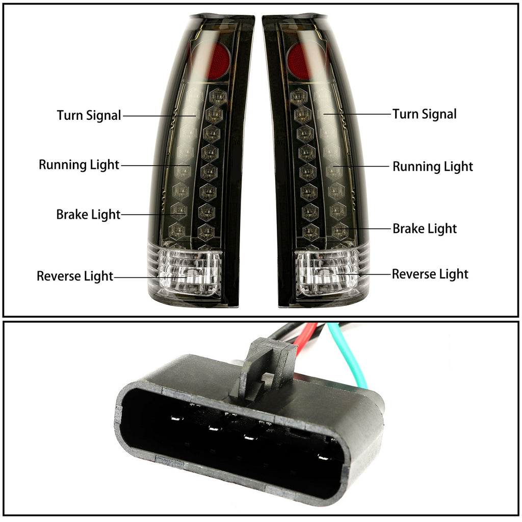 DOT Fits 88 98 Chevy GMC C K 1500 3500 Yukon Silverado Smoke LED Tail Lights