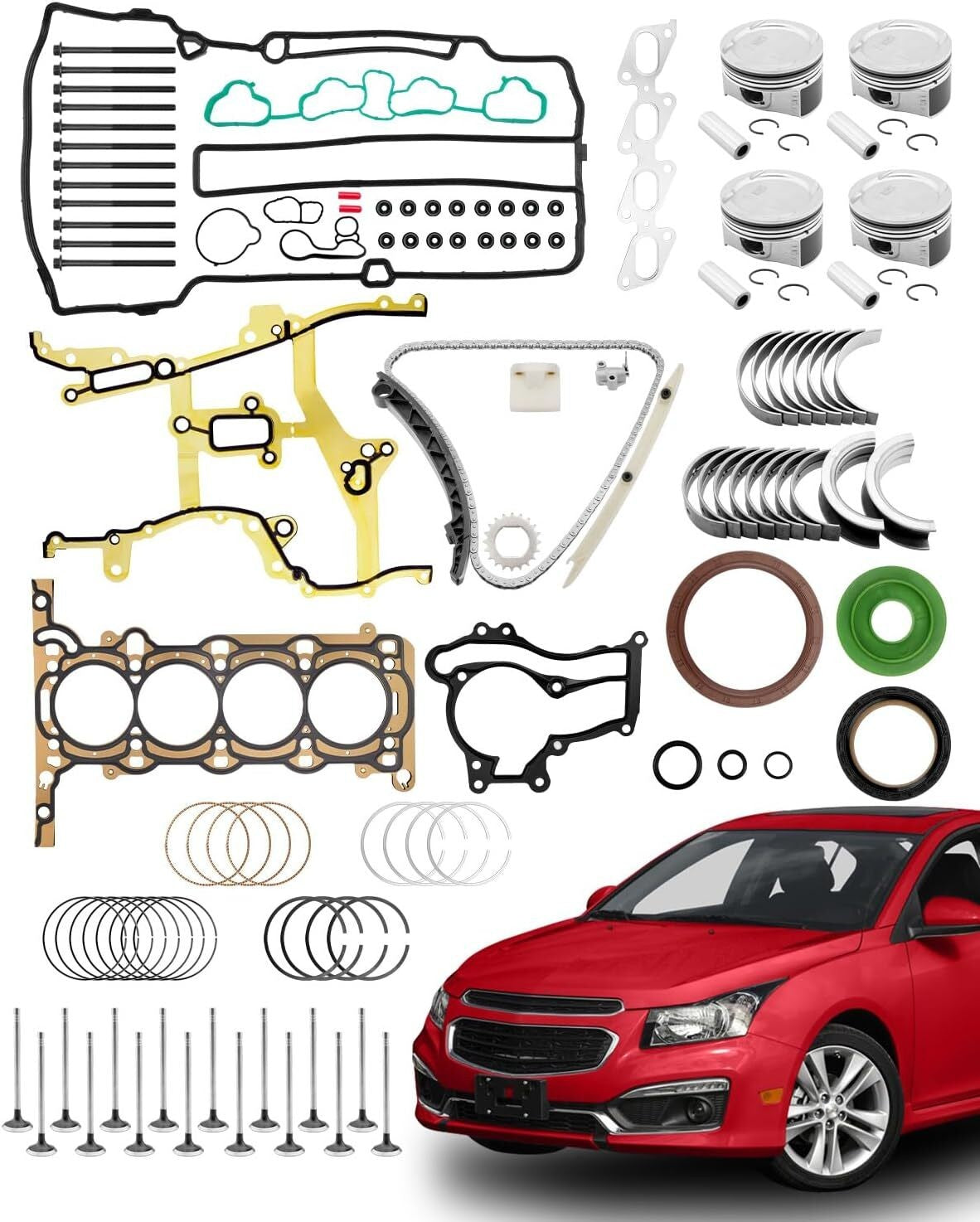 Head Gasket Piston Rings Timing Chain Kit for Chevy Sonic Cruze Buick 1.4L 11-16