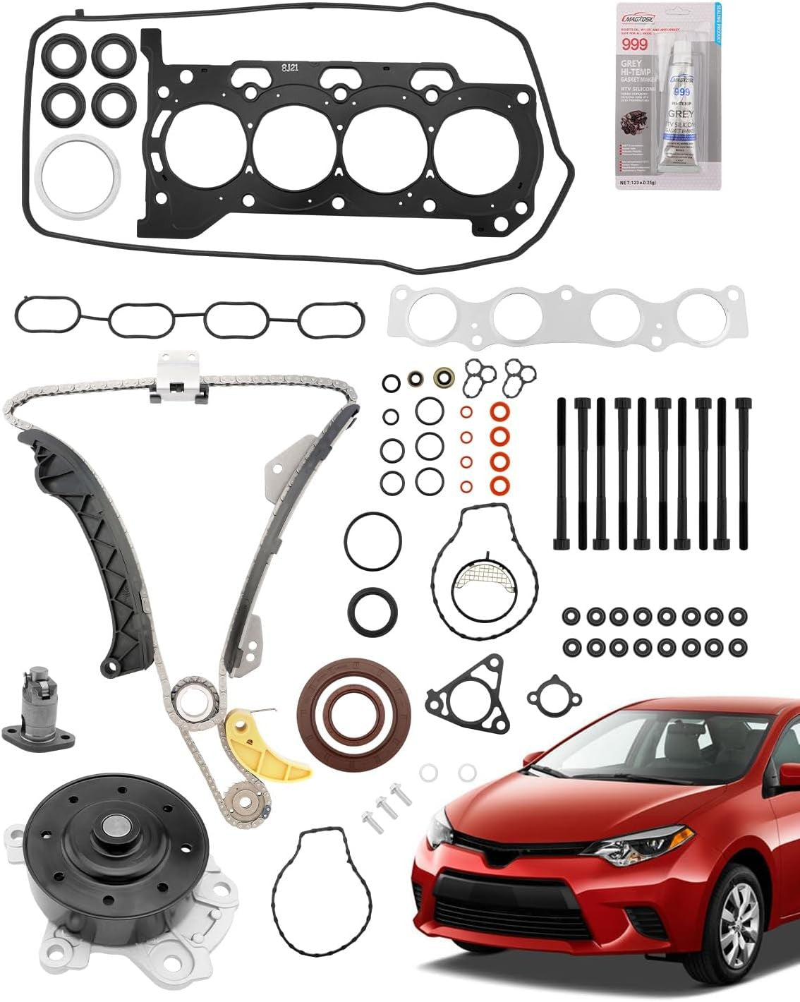 1.8L Engine Timing Chain Head Gasket Set for Toyota Scion Corolla Pontiac 08 16