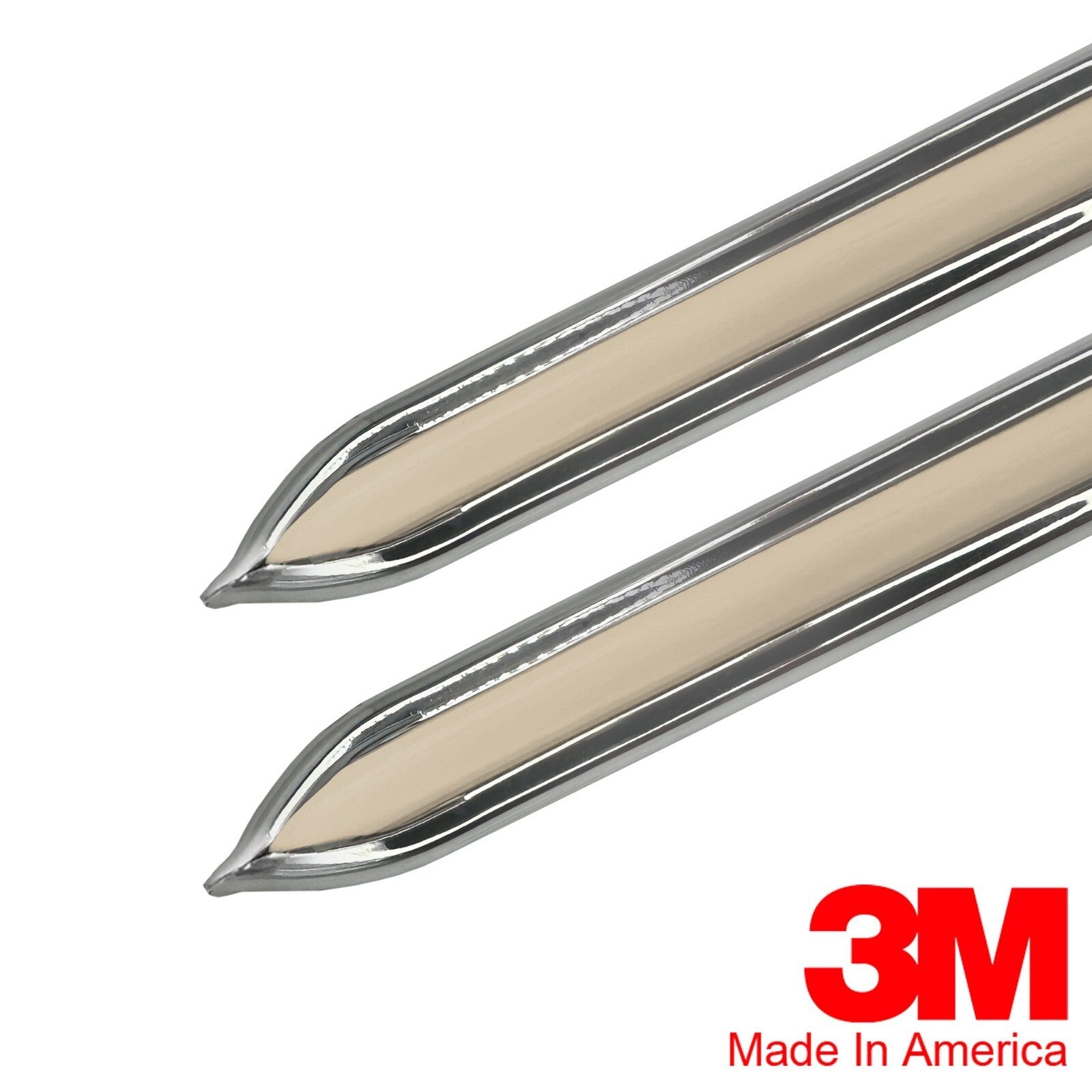 Vintage Style 5/8 Beige Chrome Side Body Trim Molding Formed Pointed Ends