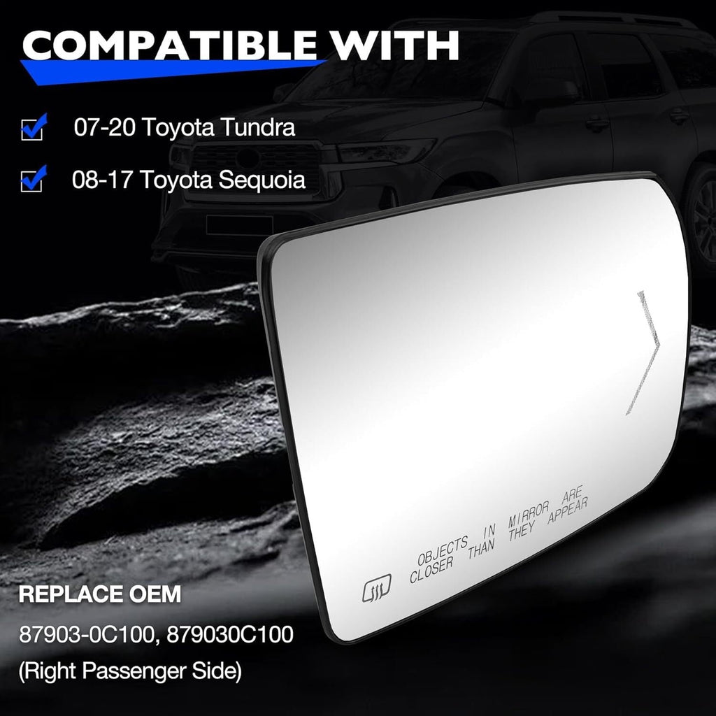 Heated Signal Passenger Side Mirror Glass For Toyota Tundra Sequoia 2007 2020