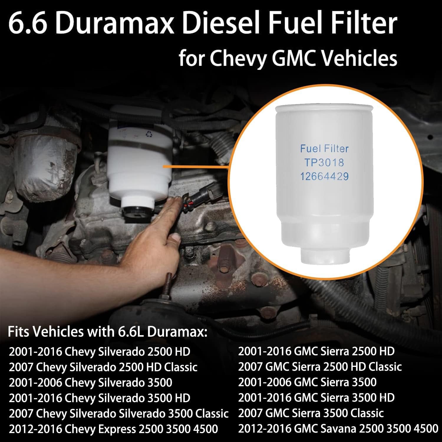 TP3018 6.6L Duramax Engine Fuel Filter Kit for 01 16 Chevy Silverado GMC Sierra