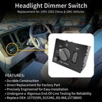 Headlight Dimmer Switch For Chevy Silverado GMC Sierra Yukon 1999 To 2002