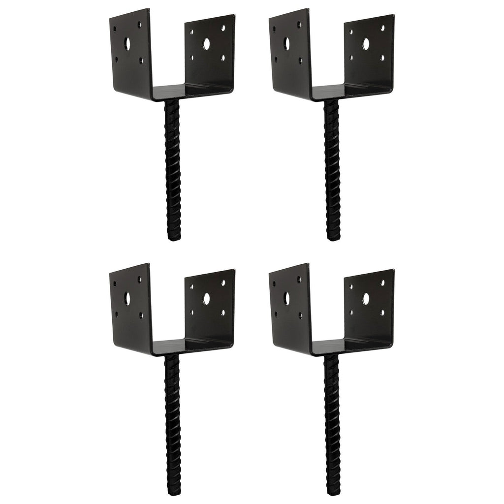 U Shaped 4x4 Deck Post Concrete Anchor Spike Fence Base Black Powder Coated (4)