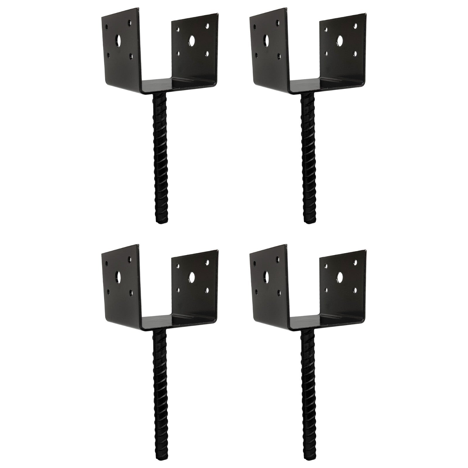 U Shaped 4x4 Deck Post Concrete Anchor Spike Fence Base Black Powder Coated (4)