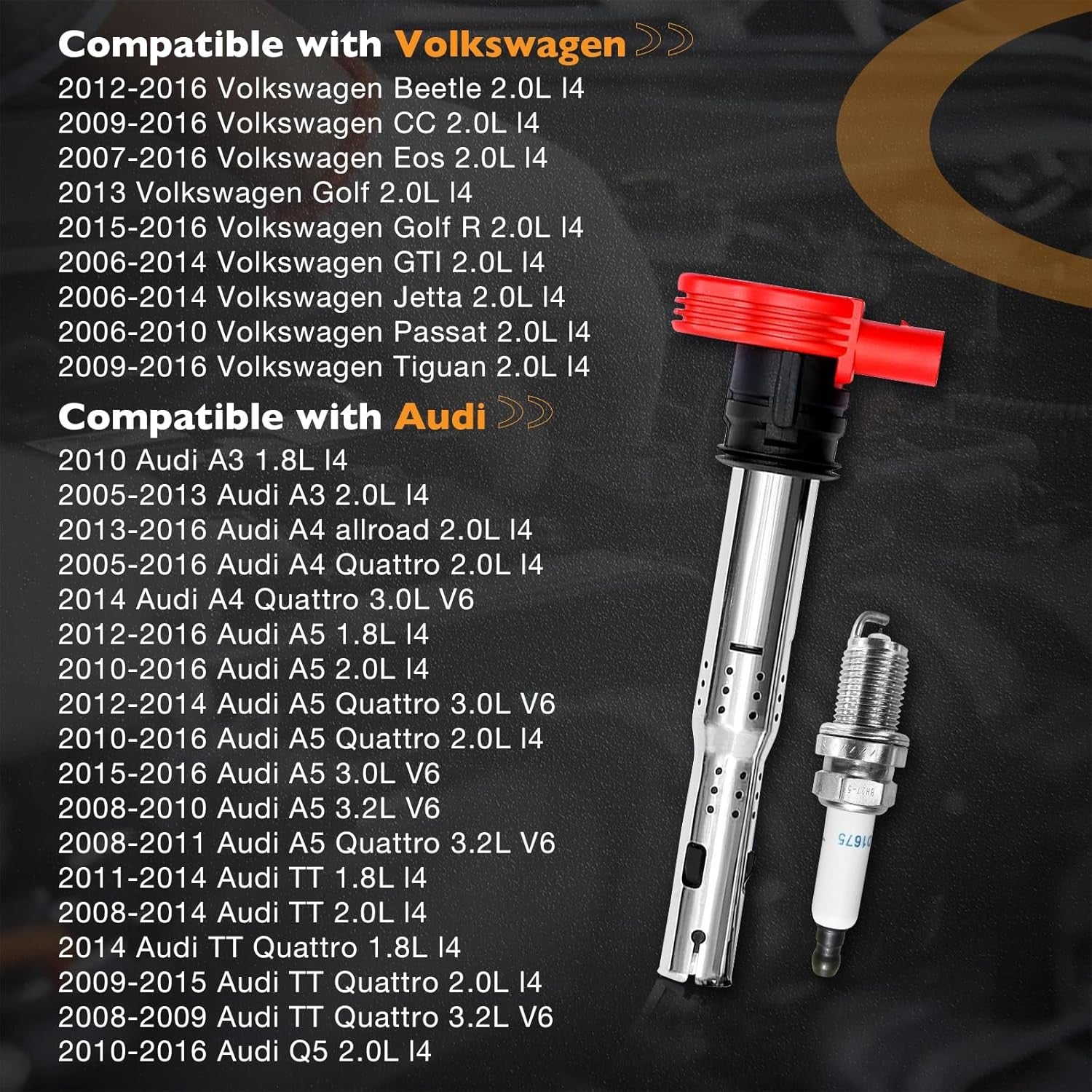 UF529 Ignition Coil Spark Plug Pack for Audi TT A4 A5 VW Tiguan Jetta 4 Pack