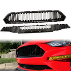 Front Upper Grille and Lower Mesh Grill Honeycomb Black for 2018-2022 Ford Mustang