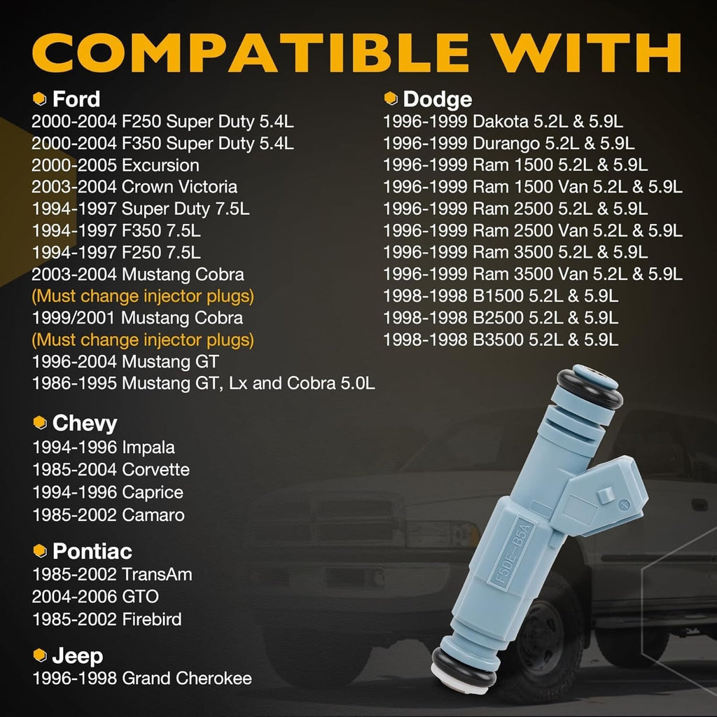 0280155715 Fuel Injector For Dodge Ram 1500 2500 3500 5.2L 5.9L 96 To 99 8 Piece