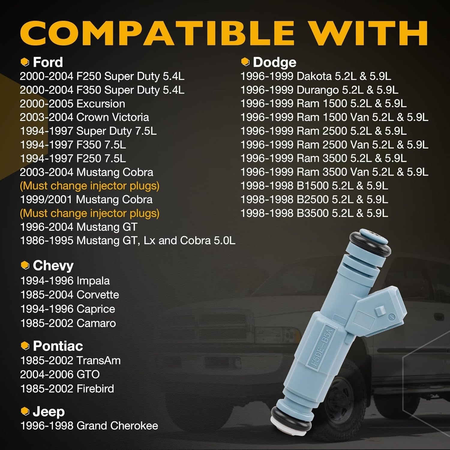 0280155715 Fuel Injector For Dodge Ram 1500 2500 3500 5.2L 5.9L 96 To 99 8 Piece